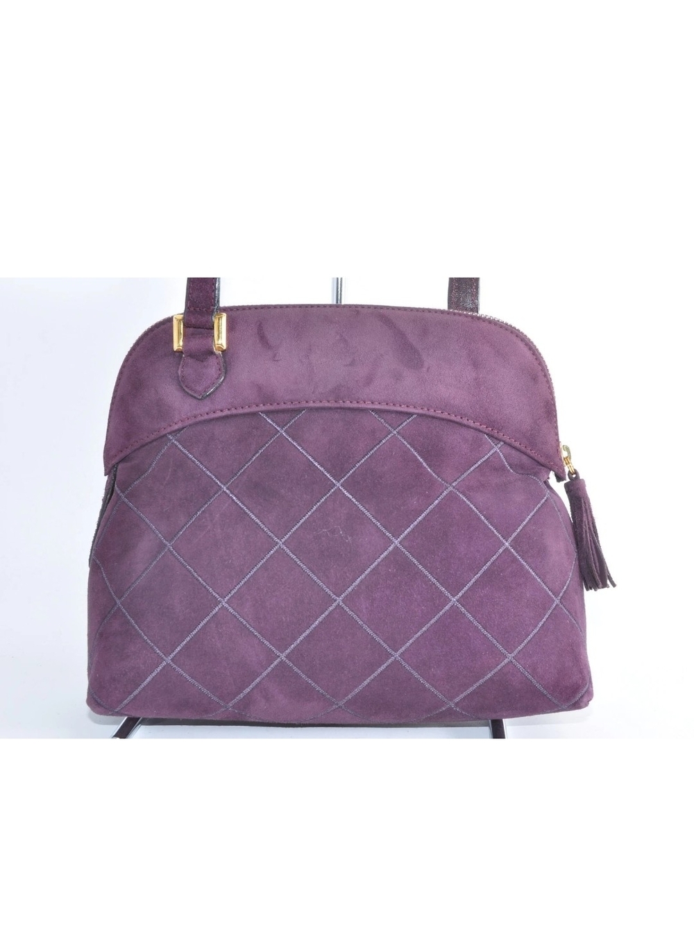 Salvatore Ferragamo Plum Suede Quilted Shoulder Bag with Tassel - Picture 4 of 13